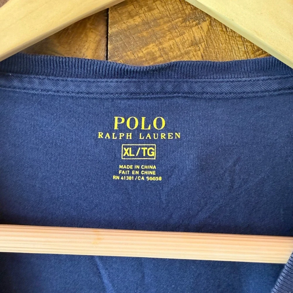 Polo Ralph Lauren T-Shirt Mens XL Navy Blue V-Neck Short Sleeve Pony Logo Tee